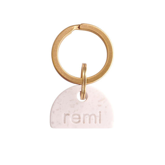 Stone PET TAG - Modern, Minimal Pet IDs. Durable, Lifetime Tags with deep Cut Text. Includes Space for Two Phone Numbers. (Arch Mini)