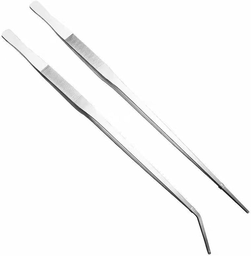 2Pcs set of aquarium water grass tweezers, measuring 18 inches length, with straight and curved ultra long stainless ste