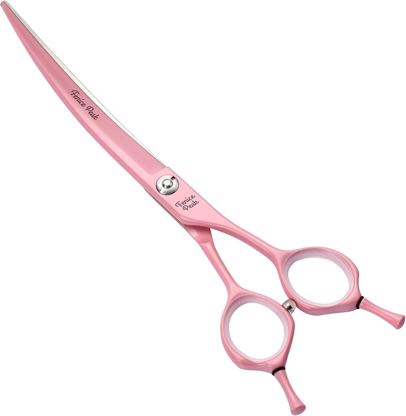 Curved Dog Grooming Scissors with Pink Color Coating 440C Stainless Steel Pet Grooming Bending Shears Sharp and Durable 