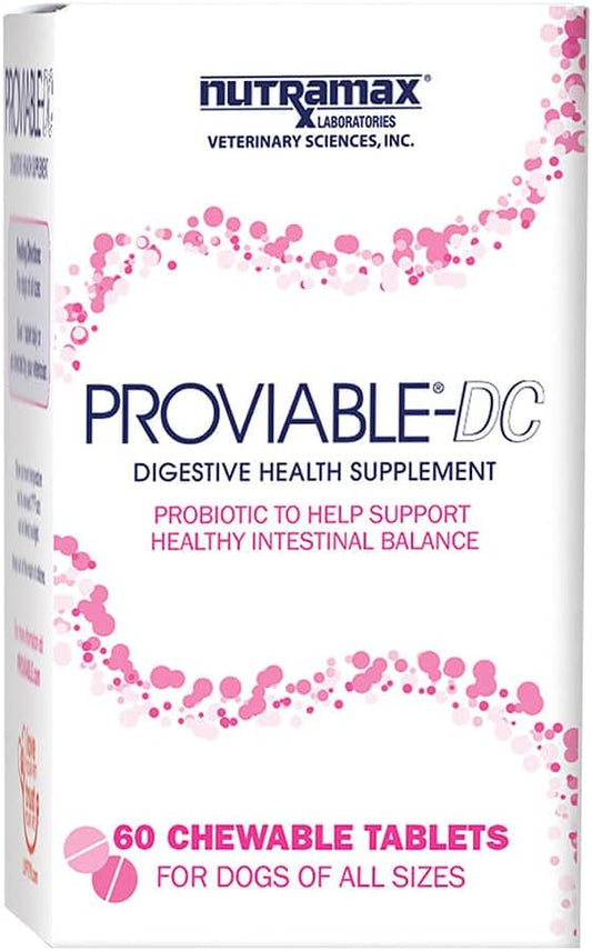 Nutramax Proviable Probiotics for Dogs, Daily Digestive Health Supplement with Multiple Strains of Bacteria, Dog Probiotics Plus Prebiotics, 60 Chewable Tablets