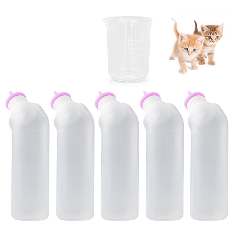 Xuandea 5Pack Kitten Bottle for Nursing Puppy Milk Kitten Bottles Feeding Kit Silicone Nipple for Newborn Pets Kittens, Puppy,Squirrel (Pink)