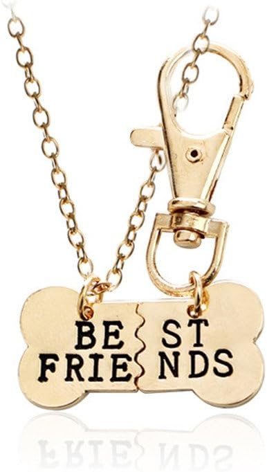 Best Friend Necklace Keychain Set for 2 Dog Bone Tag Necklace Friendship BFF Dog Gifts Best Friend Necklaces Gifts for D