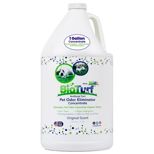 BioTurf BioS+ Turf Cleaner for Pet Urine Outdoor – Artificial Turf Cleaner Deodorizer Concentrate – Fake Grass & Yard Deodorizer for Dog Urine & Feces – Enzyme Kennel Odor Eliminator 1 Gallon