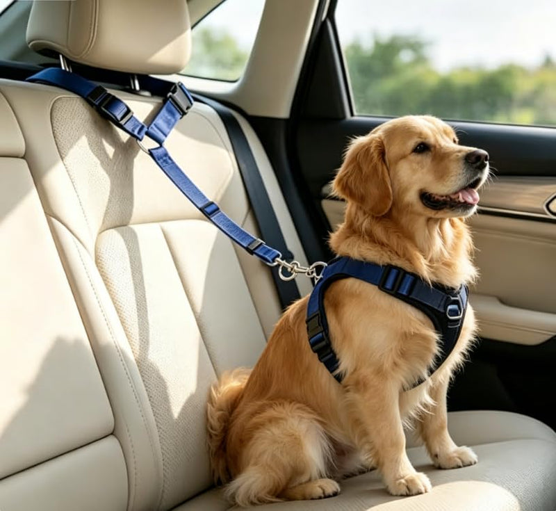 Dog Car Seat Belt, Adjustable Vehicle Seat Belt Lead with Elastic Buffer for Small Medium Large Dogs, Practical Nylon Dog Travel Restraint Fit for Cars Trucks (Blue)