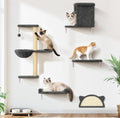 5-in-1 Cat Wall Shelves, Solid Wood Cat Wall Furniture Set for Indoor Cats