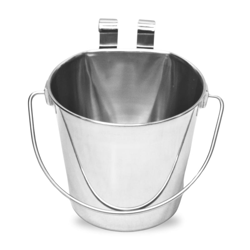 AASPIRE PETS Stainless Steel Flat Side Bucket with Dual Hooks 2 Quart (0.5Gallon)– Heavy Duty Hanging Dog Water & Food Bowl Kennel, Cage & Crate, Durable Pet Pail for Dogs, Cats, Birds & Small Animals