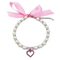 PETFAVORITES Pearl Crystal Dog Necklace Collar Jewelry for Small Dogs Puppy, Bling Cat Wedding Collar with Rhinestones Charm, Chihuahua Yorkie Clothes Outfits Accessories (Pink Heart, 8 to 10-Inch)