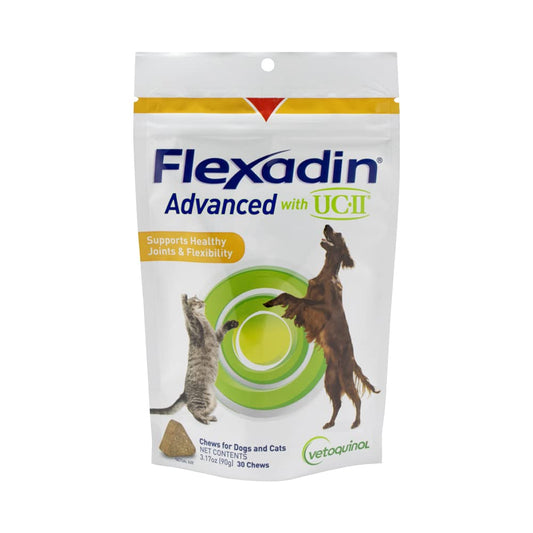 Vetoquinol Flexadin Advanced Dog Hip and Joint Supplement with Undenatured Collagen, One Chew a Day Hip and Joint Support Chew for Dogs and Cats, Clinically Proven Vet-Approved Formula, 30 Chews