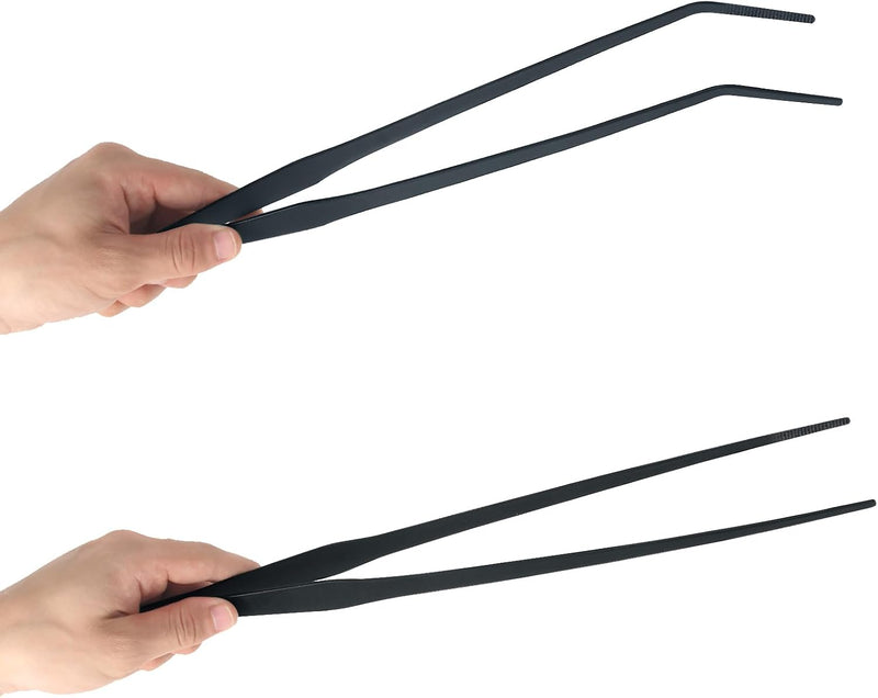 Aquarium Tweezers Extra Long 15 inches Feed Tong Clamps - FEITA Straight and Curved Stainless Steel 38cm Tweezers Set fo