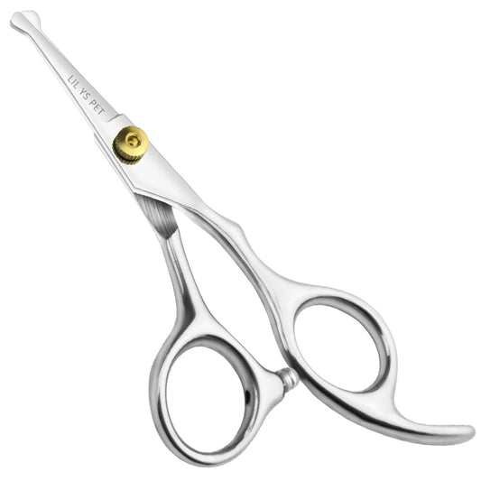LILYS PET 5.0" Right-Handed Round-Tip Pet Grooming Scissors, Stainless Steel Small Ball Tip for Nose, Ear, Face, Paw Hair for Dogs and Cats