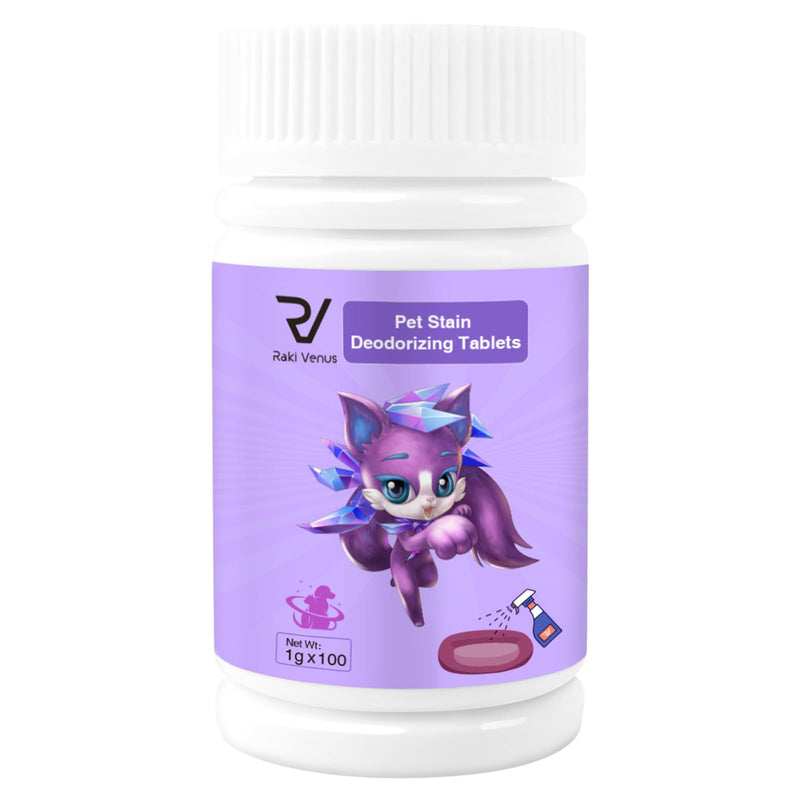 Raki Venus Kennel and cat bed Stain Removers Pet Stain Deodorizing eliminating residual pet urine odors on carpets, floors, and wall corners 100Tablets