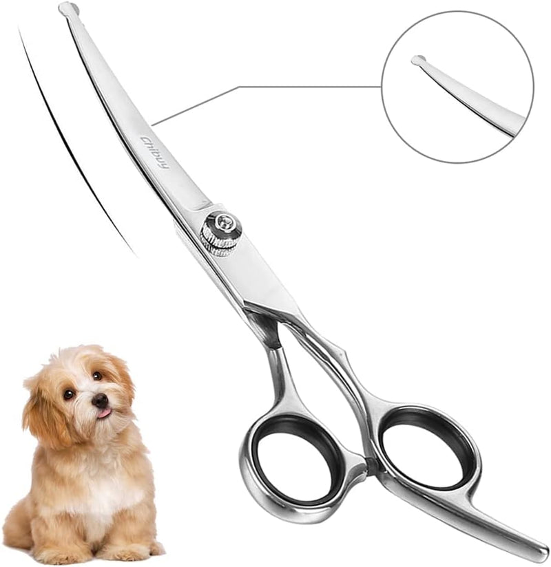 Chibuy Curved dog grooming scissors with Round Tips, Pet Shear for Cats, 4CR Stainless Steel Bending, Professional Tools