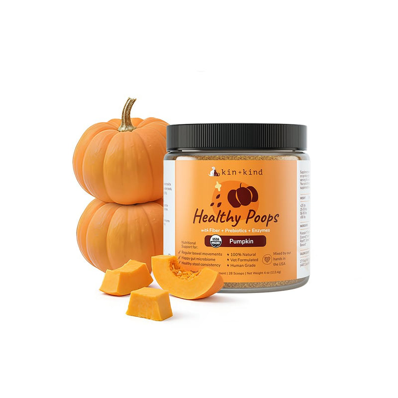 kin+kind Healthy Poops – USDA Organic Pumpkin Powder for Dogs and Cats – Prebiotic Pumpkin Powder, Supports Probiotic Activity – 4 oz