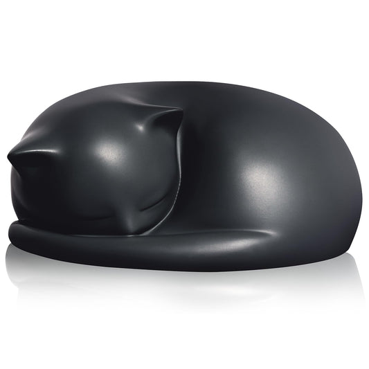 FUFYUKEY Cat Urn, Black Resin, Sleeping Kitty Pet Memorial Keepsake Funeral Urn for Cats Ashes, Up to 8kg, 7.87 x 7.87 x 3.15 inches