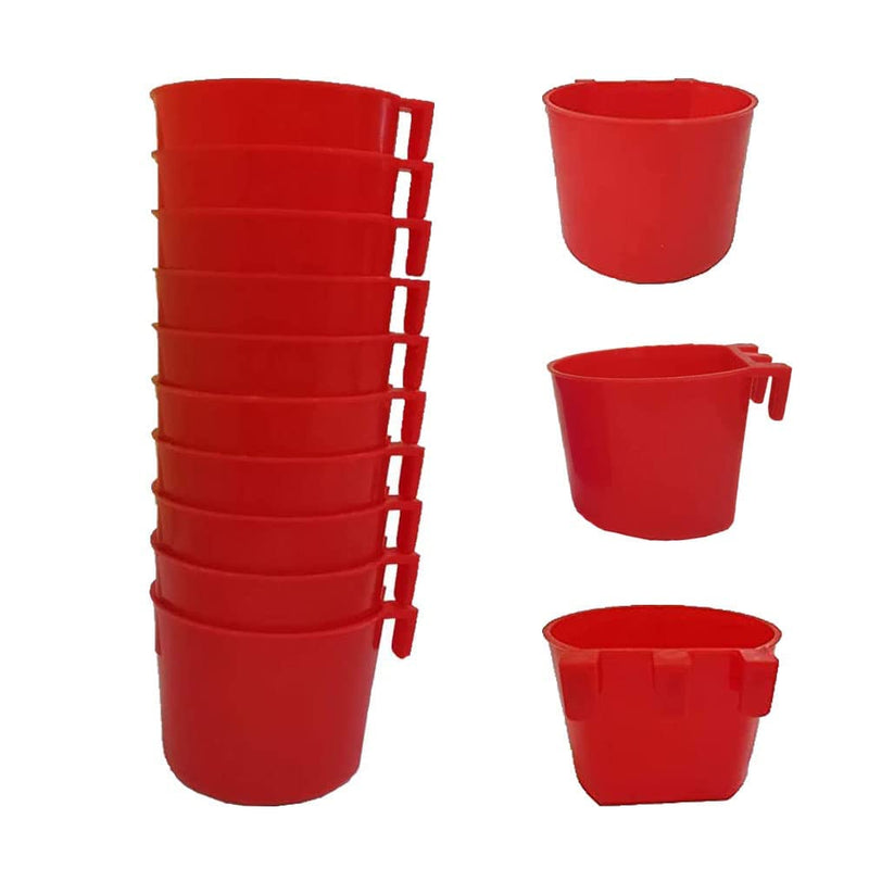 ORIBUKI Cage Cups Birds Feeders Seed Bowl Chicken Feeding Watering Dish Rabbit Water Food Hanging Wire Cages Box 8oz Coop Cups for Pet Parrot Parakeet Gamefowl Poultry Pigeon (10PCS Red)