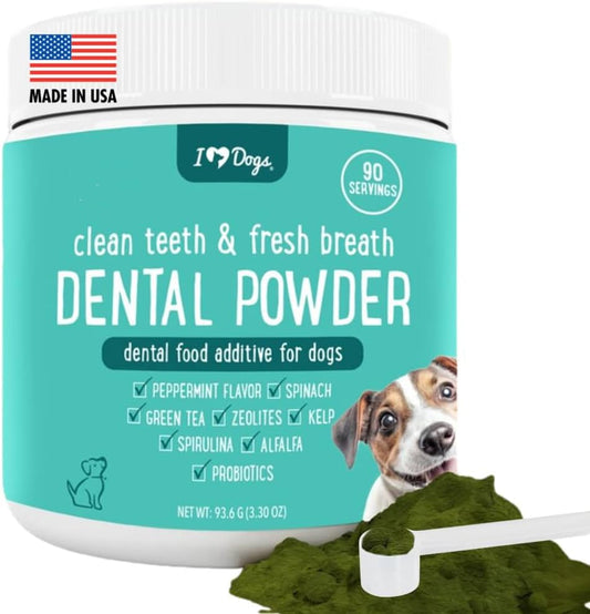 iHeartDogs Dental Powder for Dogs, Fresh Breath & Tartar Support, Mint