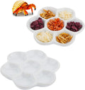 DQITJ 2 Pcs Hermit Crab Ceramic Food Dish, 7 Compartments Anti-turning Food & Water Bowl (White)