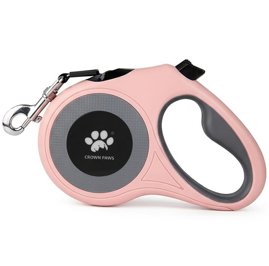 CROWN PAWS 16 ft Retractable Dog Leash for Extra Large Dogs up to 130 lbs,Tangle-Free Nylon Tape,Pink Dan24 XL