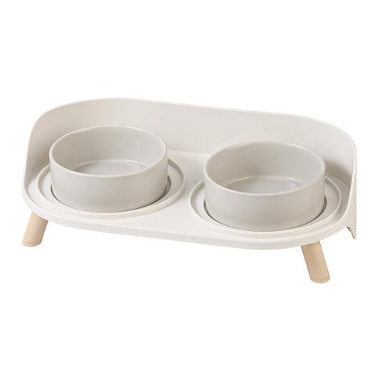 Raised Cat Food and Water Bowl Set - Elevated Ceramic Dishes with Non-Slip Stand and Splash Guard for Small Dogs - 2 x 320 ML (4.9 OZ) - Grey
