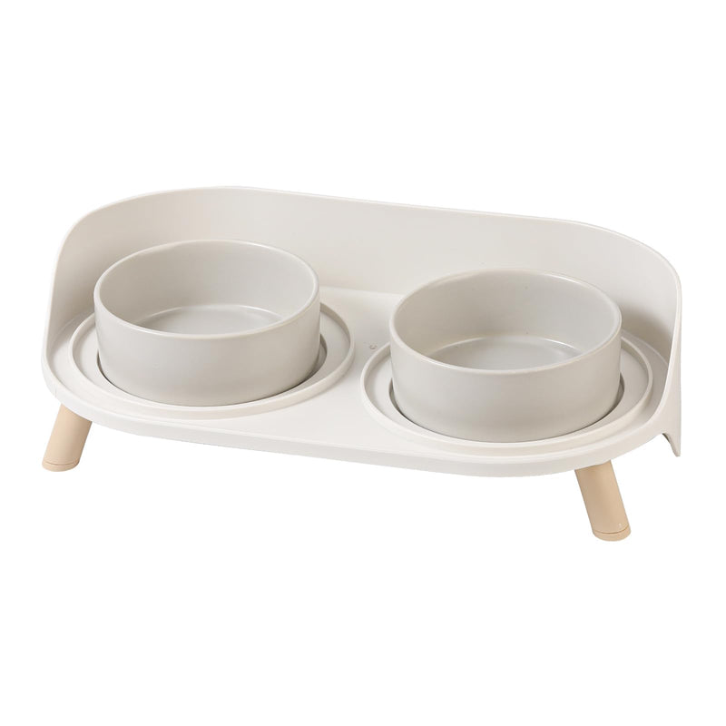 Raised Cat Food and Water Bowl Set - Elevated Ceramic Dishes with Non-Slip Stand and Splash Guard for Small Dogs - 2 x 320 ML (4.9 OZ) - Grey