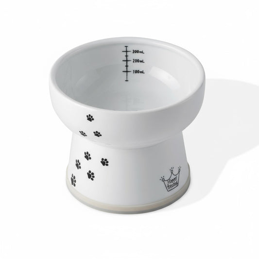 NECOICHI Raised Cat Water Bowl, Elevated, with Measurement Lines, Dishwasher and Microwave Safe (Cat, Extra Tall) White