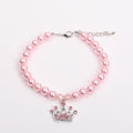 XKSRWE Dog Cat Pearls Necklace Collar with Rhinestones Crown Charm Pendant Pet Puppy Jewelry (S, Pink)