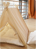 Solid Wood Cat Indoor Tent with Thick Mat,Portable Dog House Dog Teepee Tent,Cute Cat Teepee Cave Cat Bed,Dog Bed (Green)