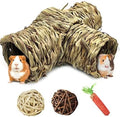 PINVNBY Hamster Grass Tunnel Toy Nature's Hideaway Guinea Pig Tunnels and Tubes Straw Tunnel House with 4 Entrances for 