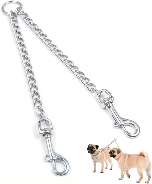 Metal Chain Double Leash for Two Dogs, Dual Dog Lead Splitter 2.5mm*16in