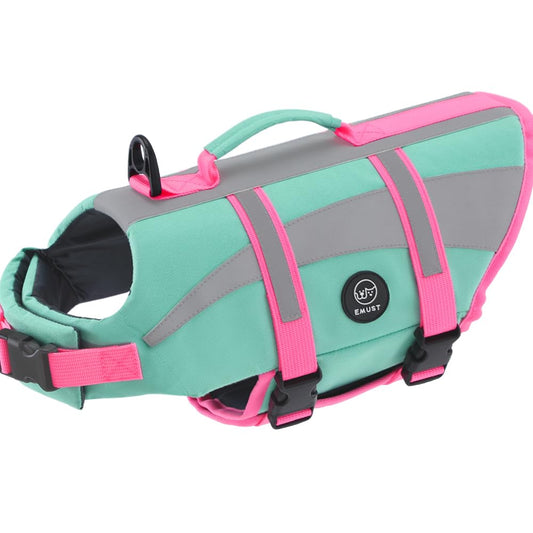 EMUST Dog Life Vests, Adjustable Dog Life Jacktets for Boat, High Visibility Life Vests for Dogs, Medium Dog Life Jacket Safety Swimsuit, NewTurquoise, M