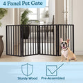 Pet Gate - 4-Panel Indoor Foldable Dog Fence for Stairs, Hallways, or Doorways - 72x24-Inch Wood Freestanding Dog Gates 