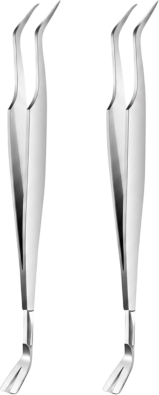 2 Pcs Stainless Steel Pet Tick Tweezer