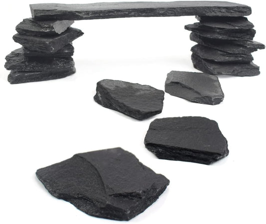 Natural Slate Stone Rocks, Mix of Stones 2 to 3 inches and 1 piece About 8 inches - for Aquariums and Terrariums, Aquasc