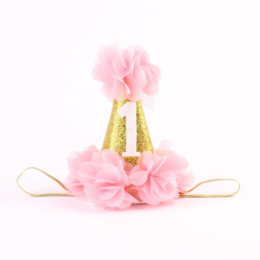Stock Show 1st Pet Birthday Cone Hat Dogs Cats Holiday Party Hat Headwear Costume with Flowers Accessories and Adjustable Headband for Small Medium Dogs Cats Pets (Pink