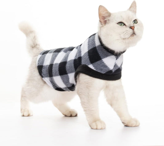 EXPAWLORER Cat Sweater Warm Fleece Pet Clothes for Cats Only, Checkered M
