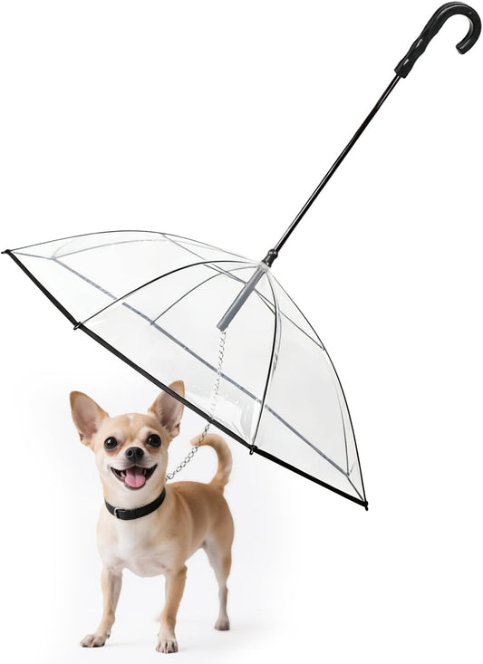Clear Dog Umbrella for Small Dogs, Doggie Umbrella with Leash, Keeps Pet Dry for Rainy Walk/Potty Trip, Puppy Rain Umbre