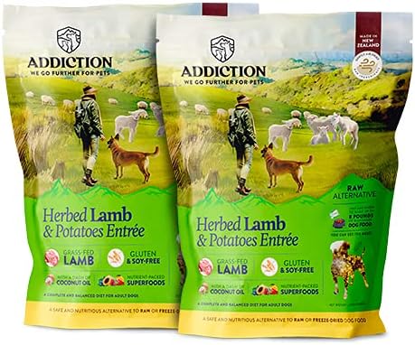 Addiction Herbed Lamb & Potatoes Air-Dried Grain-Free Dog Food – Complete Meal or Topper with Natural Ingredients for Di