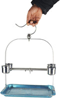 Bird Tabletop Perch Stand Stainless Steel Play Gym Playstand with Cups and Tray for Budgie Parakeet Cockatiel Conure (De