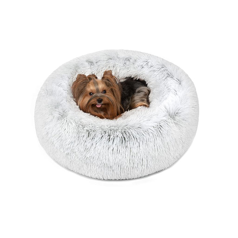 Friends Forever Donut Dog Bed Faux Fur Fluffy Calming Sofa For Small Dogs, Soft & Plush Anti Anxiety Pet Couch For Dogs, Machine Washable Coco Pet Bed with Non-Slip Bottom, 23