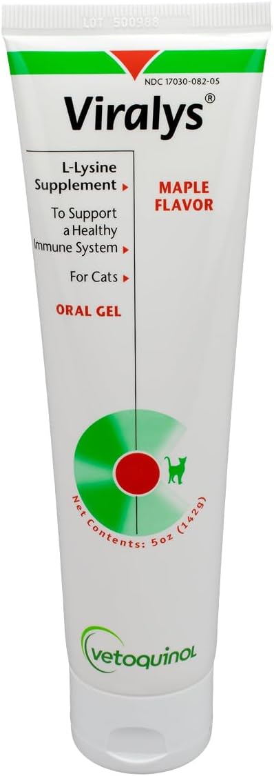 Vetoquinol Viralys Daily L-Lysine Gel for Cats and Kittens, Maple Flavored Lysine Supplement for Cats and Kittens to Support Immune Health, Normal Eye Function and Respiratory Health, 5oz