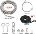 XiaZ Dog Tie Out Cable, 100ft Dog Trolley Runner Cable for Dogs up to 250lbs, Pet Lead for Yard, Camping, Outdoor, with 8 Ft Nylon Bungee Runner, Cable Sling to Protect Trees