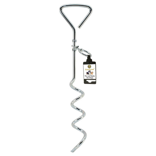 SunGrow Dog Tie Out Leash Stake for Ground, Heavy-Duty Anchor Stake for Leash, 360° Stainless Steel Swivel Ring, In-ground Outside Yard Leash Cable, Dog Yard Stake for Camping & Beach, Outdoor Tether