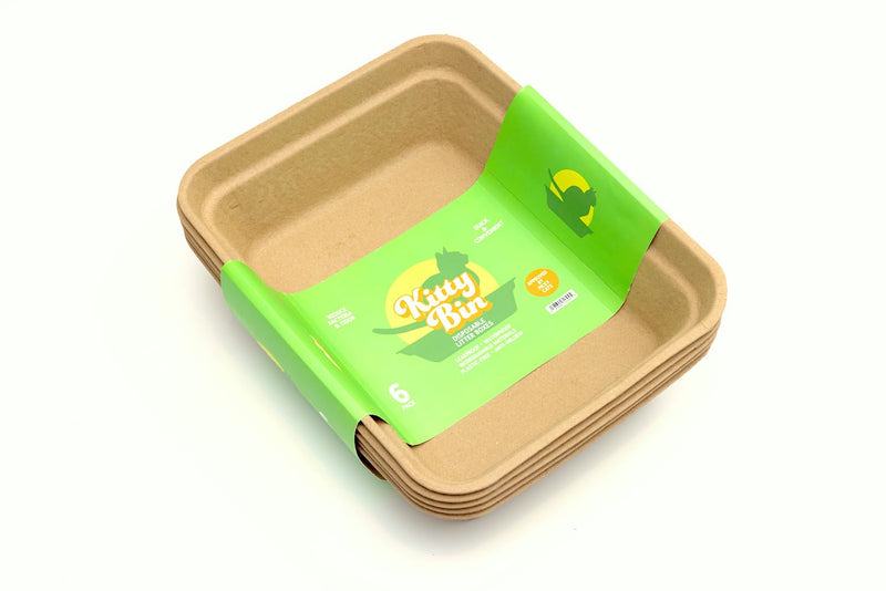 Kitty Bin Disposable Litter Boxes for Cats | Large Biodegradable Litter Box 17.5 x 4 x 10.5 Inches | Rabbit, Hampster,Guinea Pig Litter Box - 6 Count