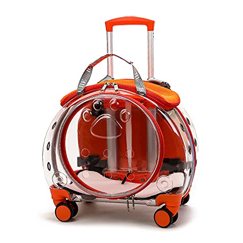 Pet Duffel Bag with Ventilation Holes, pet Harness, Rolling Harness, Transparent Window Duffel Bag, Small Dog Baby Carriage, cat cage with Silent Wheels That can Extend (Orange)