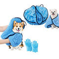 gemxtkg Super Absorbent Dog Bath Towel & Grooming Glove Set – Soft Chenille Dog Drying Towel for Small Dogs & Puppies, Quick Dry, Machine Washable, Non-Toxic, Blue