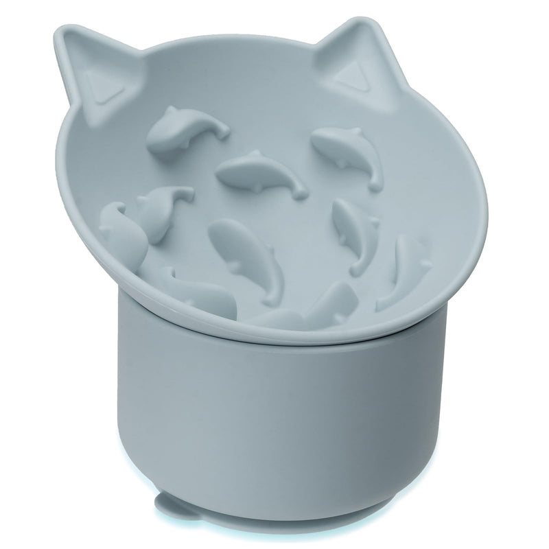 Bikabpet Silicone Cat Slow Feeder, Elevated Slow Feeder Bowl Tilt Design, Suitable for Dry and Wet Food, Adjustable Angle, Cat Food Puzzle with Suction Cup(Gray)