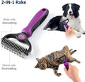 WePet Grooming Rake for Dogs & Cats, Double-Sided Deshedding Brush, Extra-Wide Dematting Tool, Slicker Comb for Undercoat & Loose Hair Removal, Reduces Shedding by 95%, Purple, Small