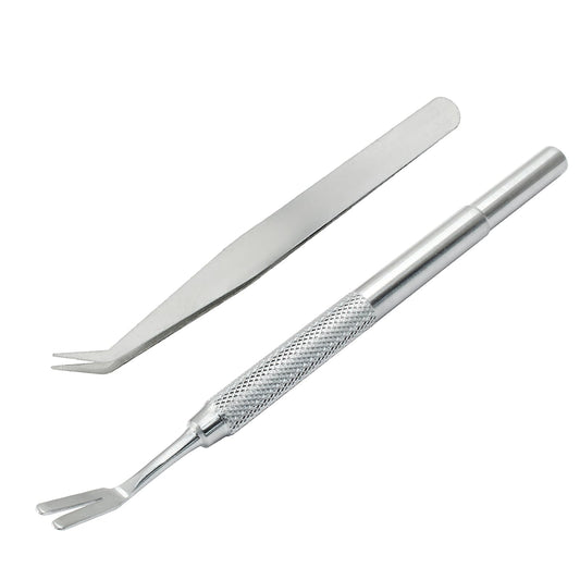 Unlorspy Tick Remover Tool Set for Pets Dogs and Cats- Includes 1Pcs Stainless Steel Tick Removal Fork and 1 Pcs Fine Curved Tip Tweezer