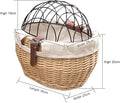 Bike Pet Basket, Wicker Bike Basket for Small Dogs Cats Pet Carrier Front Basket with Wire Mesh Cover and Lid, Wicker Bi