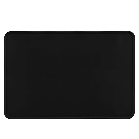 Amazon Basics Waterproof Non-Slip Silicone Pet Feeding Mat with Raised Edges, Prevents Spills, Easy to Clean, Protects Floors for Cat & Dog Food and Water Bowls, 24 x 16 Inches, Black